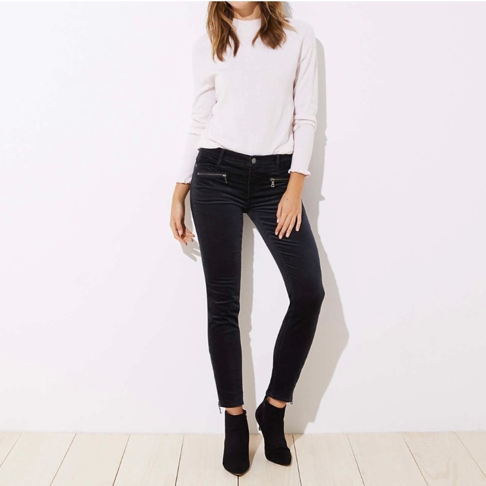 NWT LOFT MODERN GRAY VELVET ANKLE ZIP MODERN SKINNY JEANS 28